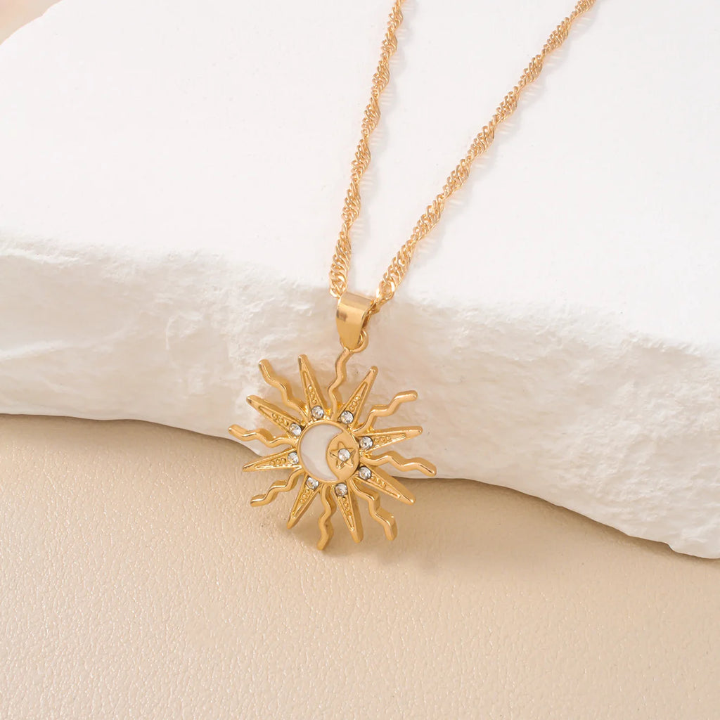 Collier pendentif strass brillant, soleil, pour femme